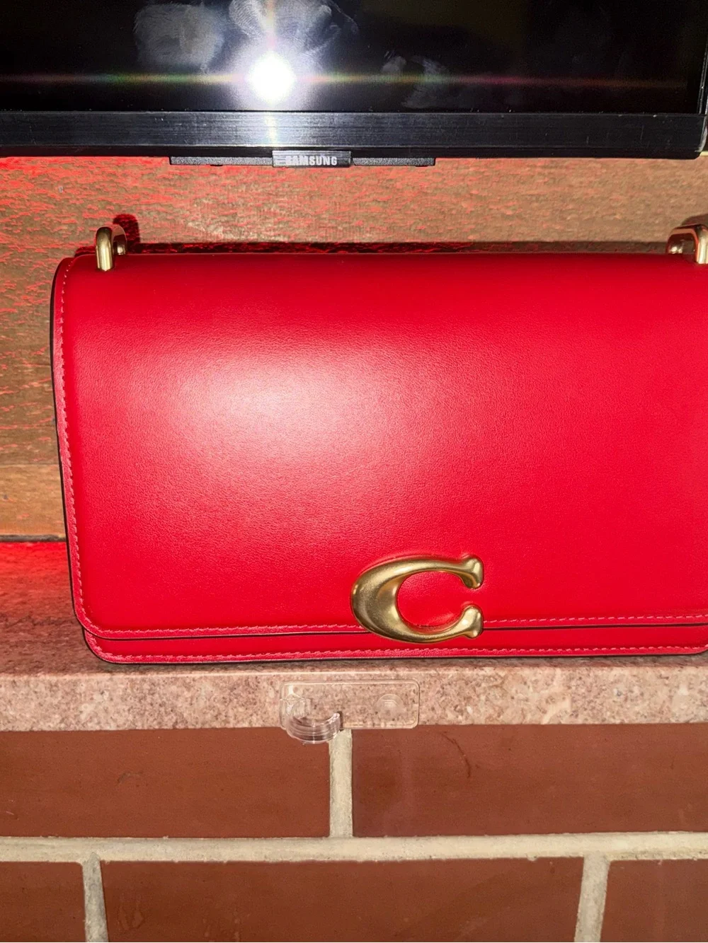 Coach Women's Luxe Refined Calf Leather Bandit Shoulder Bag in Bold Red